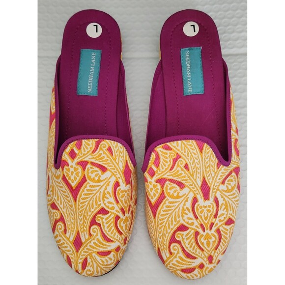 Needham Lane Women's Slippers Size L (10-11) Clare Fuchsia Orange Mules NEW - Picture 1 of 8